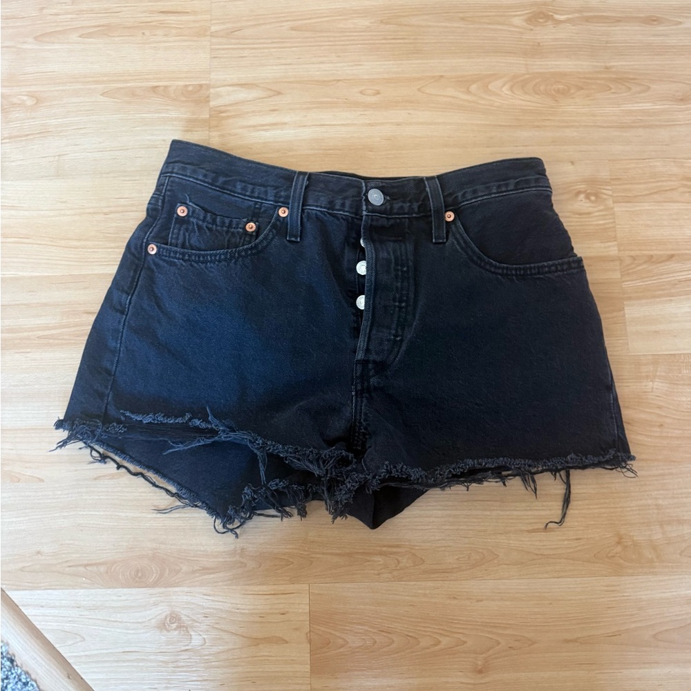 Levi's 501 Black Distressed Cutoff Denim Shorts size 28